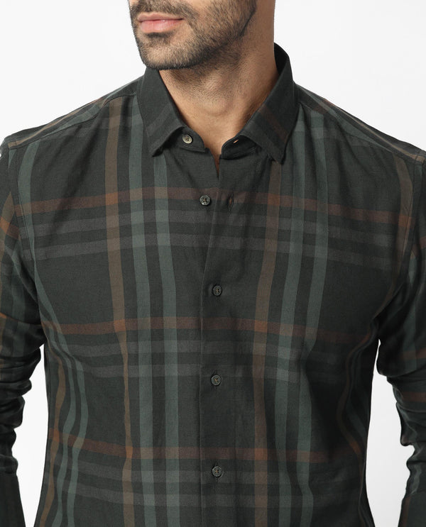 Rare Rabbit Men's Kram Dark Green Cotton Fabric Full Sleeves Checks Shirt