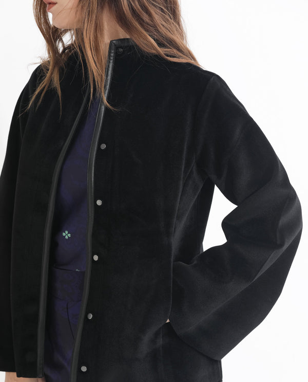 Rareism Women Kraus Black Polyester Fabric Full Sleeves Solid High Neck Jacket