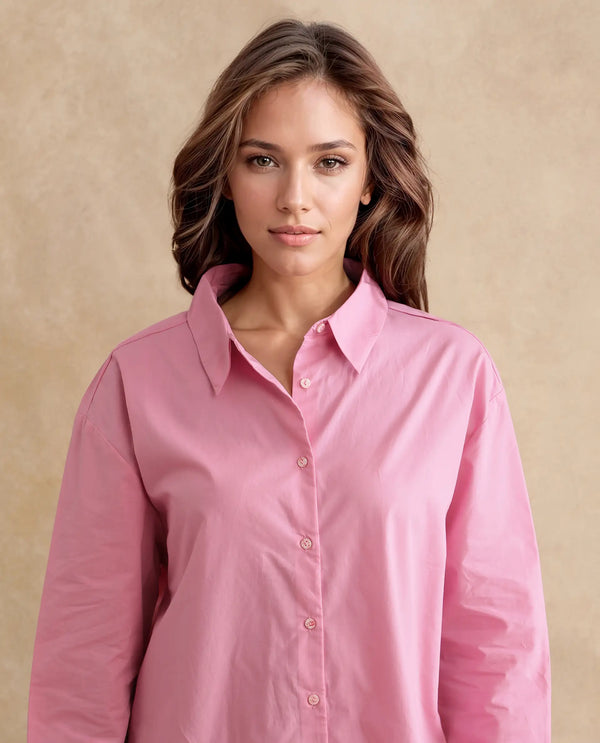 Rareism Women Krism Light Pink Cuffed Sleeve Collared Neck Button Closure Relaxed Fit Mini Plain Dress