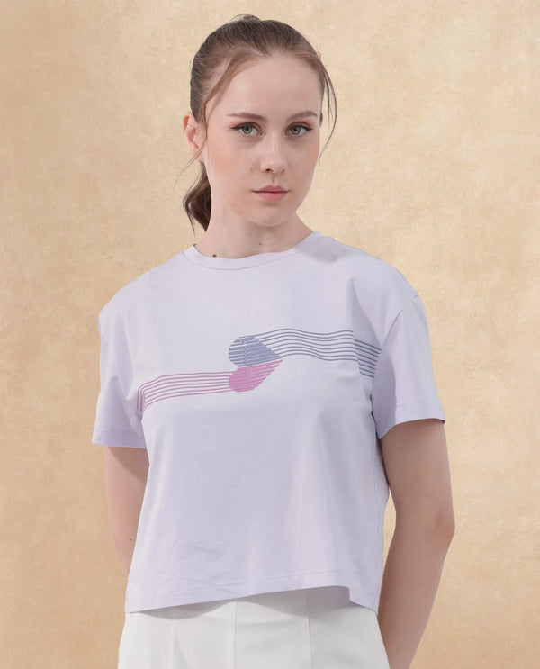 Rareism Women Kuncro Pastel Purple Cotton Elastane Fabric Crew Neck Knit Solid T-Shirt