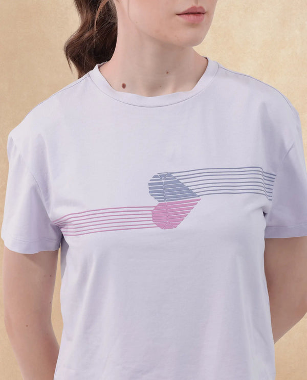 Rareism Women Kuncro Pastel Purple Cotton Elastane Fabric Crew Neck Knit Solid T-Shirt