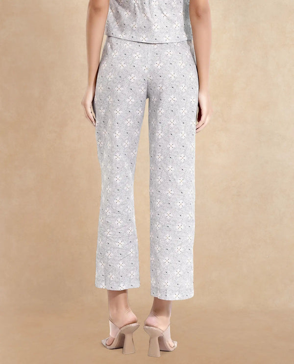Rareism Women Kuzal Light Grey  Straight Fit Ankle Length Floral Print Trouser
