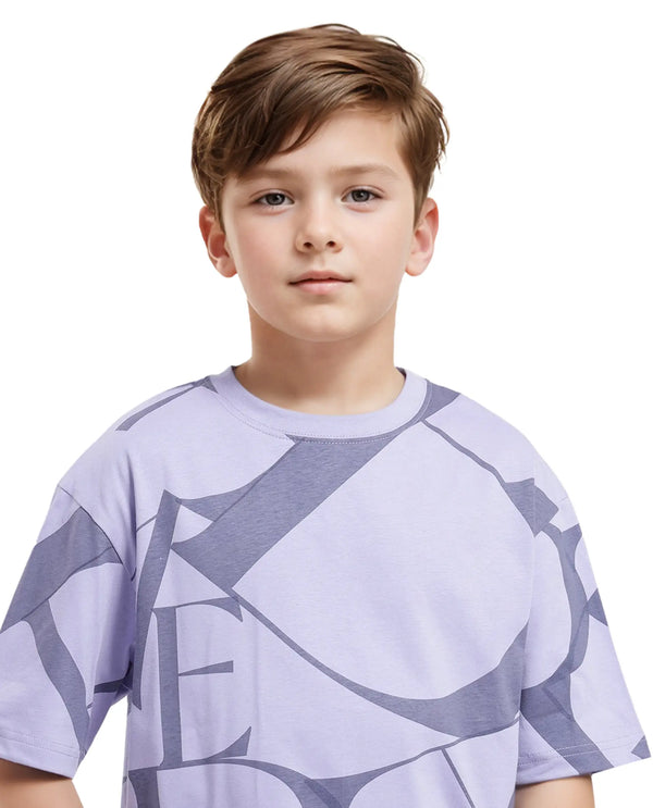 Rare Ones Kids Kyle Pastel Purple Cotton Half Sleeves Crew Neck Graphic Print T-Shirt