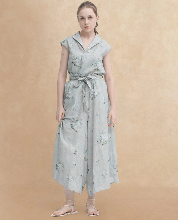 Rareism Women Kyul-B Dusky Green Cotton Fabric Drawstring Closure Flared Fit Floral Print Ankle Length Trousers
