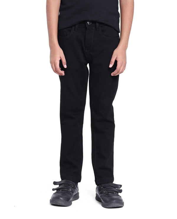 Rare Ones Kids Kino Black Cotton Poly Solid Slim Fit Denim Pant