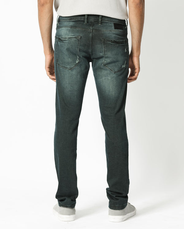 Rare Rabbit Men's Laiden Dusky Green Mid-Rise Mild Distress Regular Fit Jeans