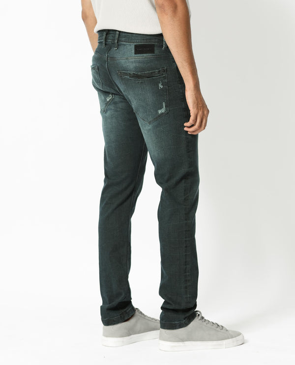 Rare Rabbit Men's Laiden Dusky Green Mid-Rise Mild Distress Regular Fit Jeans