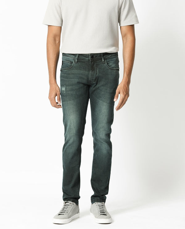 Rare Rabbit Men's Laiden Dusky Green Mid-Rise Mild Distress Regular Fit Jeans