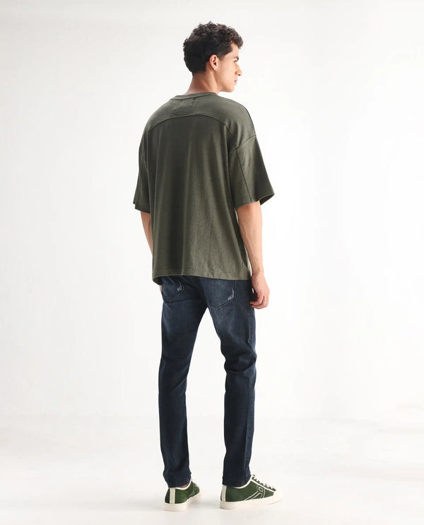 Rare Rabbit Men's Laiden Blue Mid Wash Mid-Rise Mild Distress Slim Fit Jeans