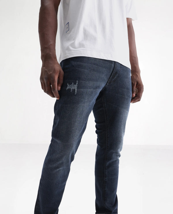 Rare Rabbit Men's Laiden Dusky Green Mid-Rise Mild Distress Regular Fit Jeans