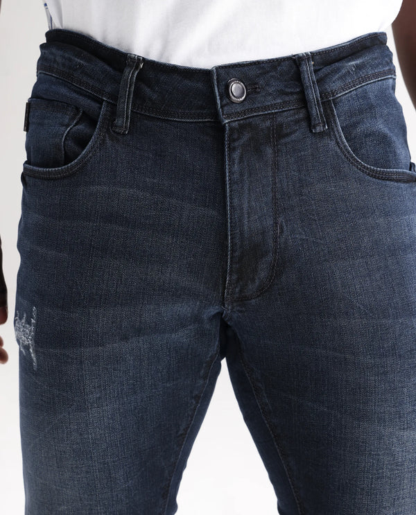 Rare Rabbit Men's Laiden Dusky Green Mid-Rise Mild Distress Regular Fit Jeans