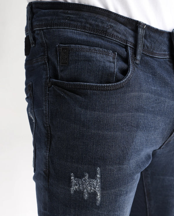 Rare Rabbit Men's Laiden Dusky Green Mid-Rise Mild Distress Regular Fit Jeans