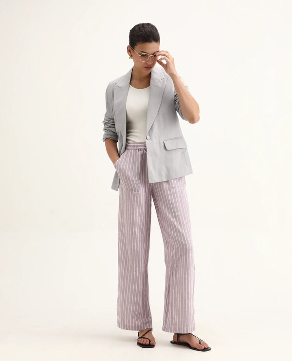 Rareism Women Laika Grey Full Sleeve Lapel Neck Button Plain Blazer