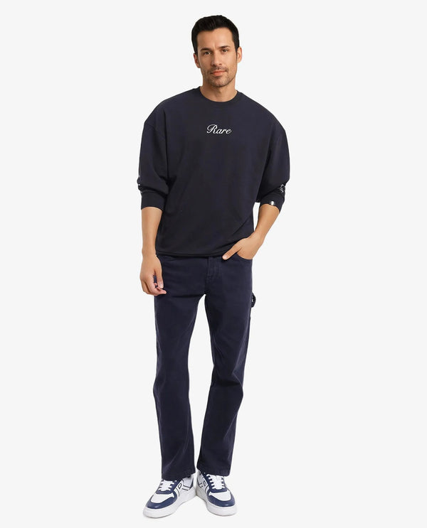Rare Rabbit Men's Lain Black Cotton Blend Fabric Full Sleeve Crew Neck Boxy Fit Animal Sweatshirt