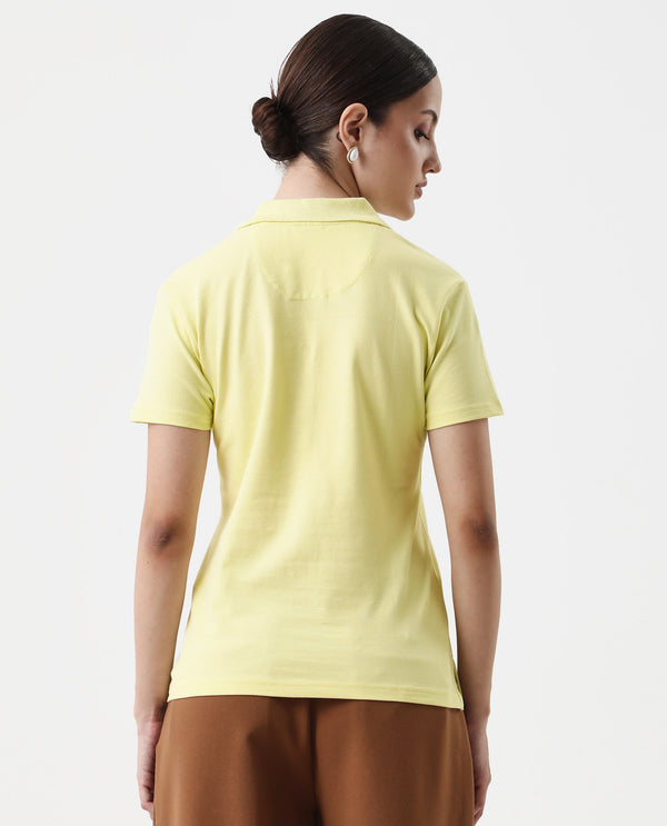 Rareism Women Laken Pastel Green Cotton Lycra Fabric Short Sleeve Polo Collar Zipper Closure Plain Polo