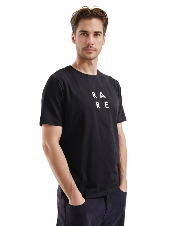 Rare Rabbit Men's Lalyy Black Cotton Blend Fabric Short Sleeve Crew Neck T-Shirt