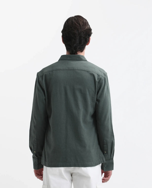 Rare Rabbit Men's Lang Dark Green Linen Full Sleeves Solid Shirt