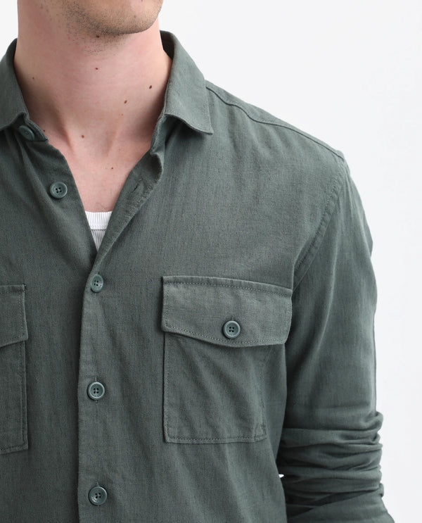 Rare Rabbit Men's Lang Dark Green Linen Full Sleeves Solid Shirt