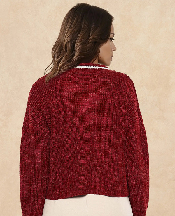 Rareism Women Lapez Red Relaxed Fit Plain Shrug