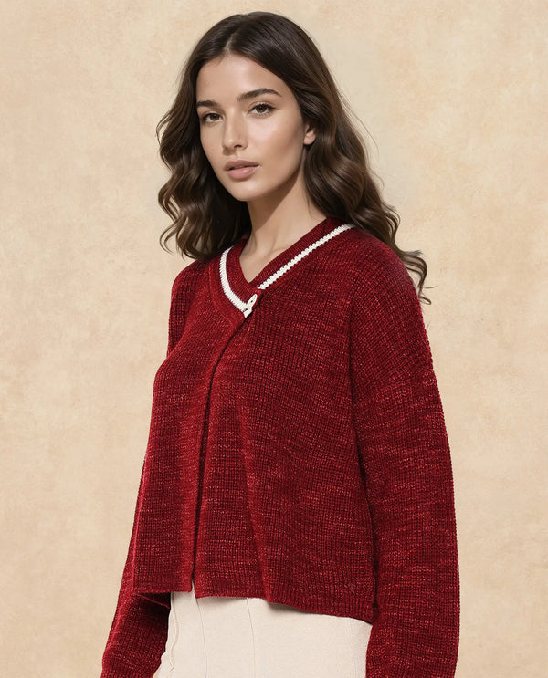 Rareism Women Lapez Red Relaxed Fit Plain Shrug