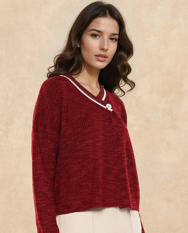 Rareism Women Lapez Red Relaxed Fit Plain Shrug