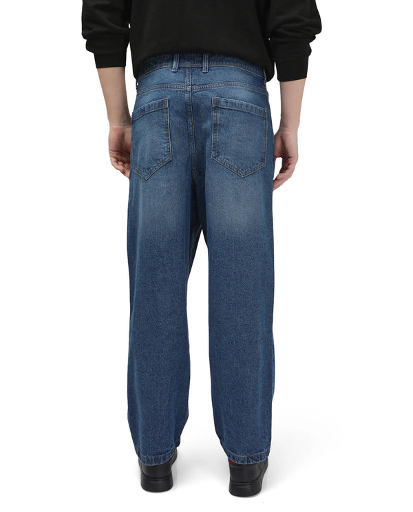 Rare Rabbit Men's Lar Blue Cotton Fabric Mid Wash Mid Rise Pleated Front Baggy Fit Jeans