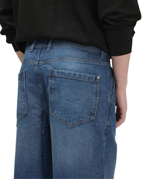Rare Rabbit Men's Lar Blue Cotton Fabric Mid Wash Mid Rise Pleated Front Baggy Fit Jeans