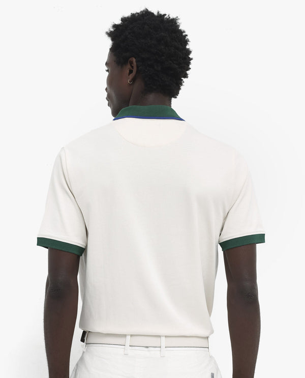 Rare Rabbit Men's Lark Off White Contrasting Collar And Half Sleeves Regular Fit Plain Knitted Polo T-Shirt