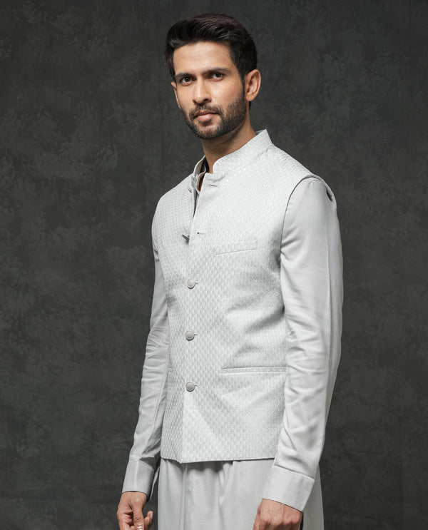 Rare Rabbit Men's Lasmos-Kpb Light Grey  Kurta-Suit