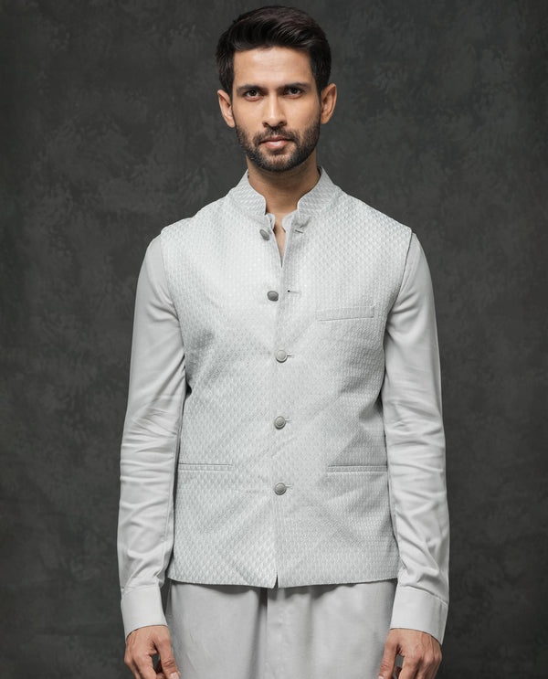 Rare Rabbit Men's Lasmos-Kpb Light Grey  Kurta-Suit