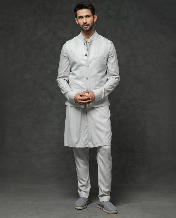Rare Rabbit Men's Lasmos-Kpb Light Grey  Kurta-Suit