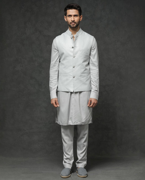 Rare Rabbit Men's Lasmos-Kpb Light Grey  Kurta-Suit