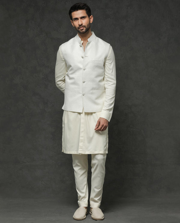 Rare Rabbit Men's Lasmos-Kpb Off White  Kurta-Suit