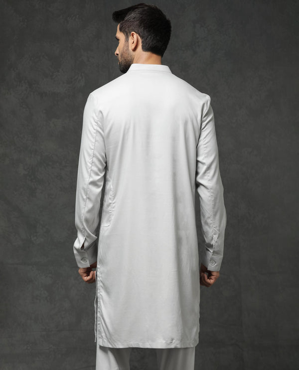 Rare Rabbit Men's Lasmos-Kpb Light Grey  Kurta-Suit
