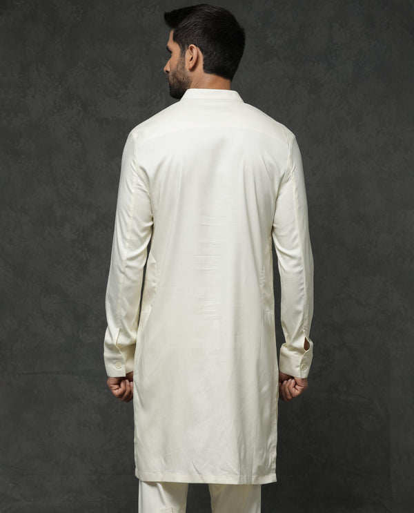 Rare Rabbit Men's Lasmos-Kpb Off White  Kurta-Suit