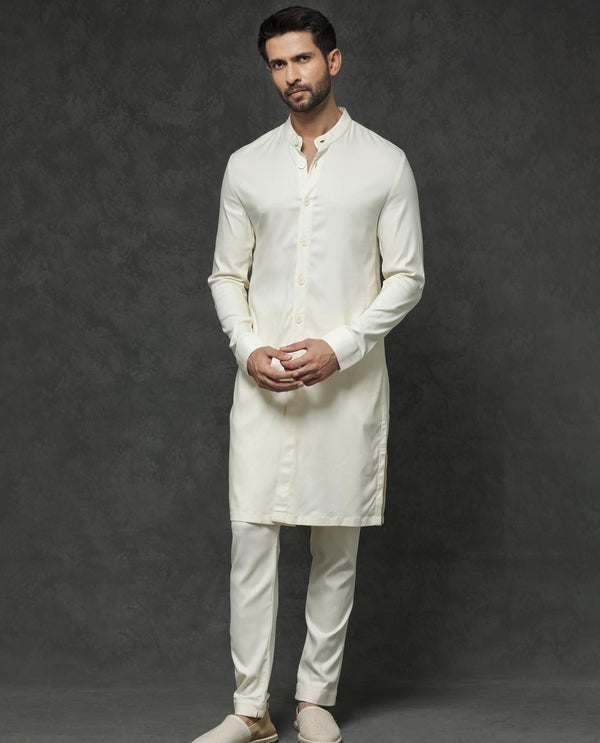 Rare Rabbit Men's Lasmos-Kpb Off White  Kurta-Suit