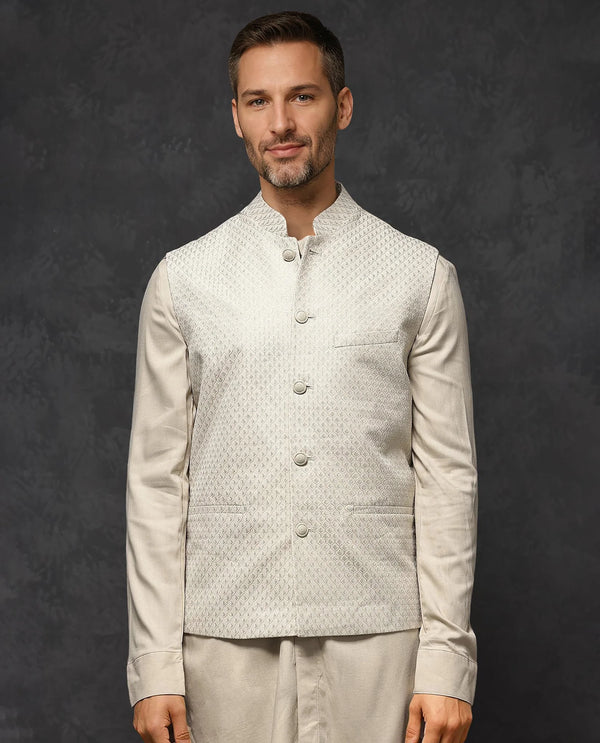 Rare Rabbit Men's Lasmos-Kpb Beige Kurta-Suit