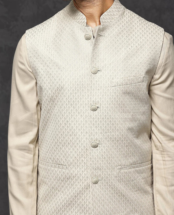 Rare Rabbit Men's Lasmos-Kpb Beige Kurta-Suit