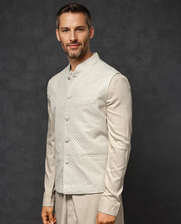 Rare Rabbit Men's Lasmos-Kpb Beige Kurta-Suit