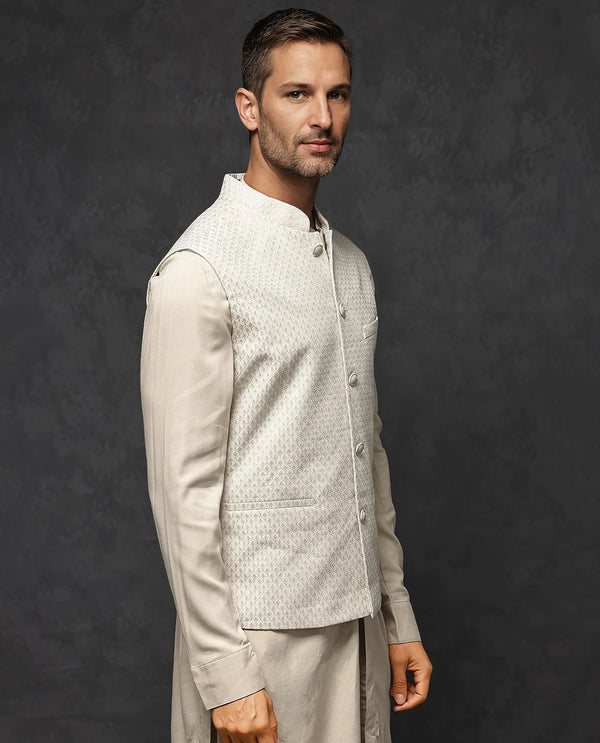 Rare Rabbit Men's Lasmos-Kpb Beige Kurta-Suit