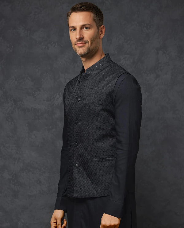 Rare Rabbit Men's Lasmos-Kpb Black Kurta-Suit