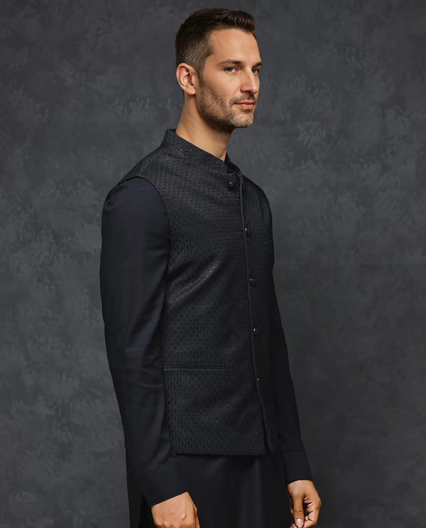 Rare Rabbit Men's Lasmos-Kpb Black Kurta-Suit