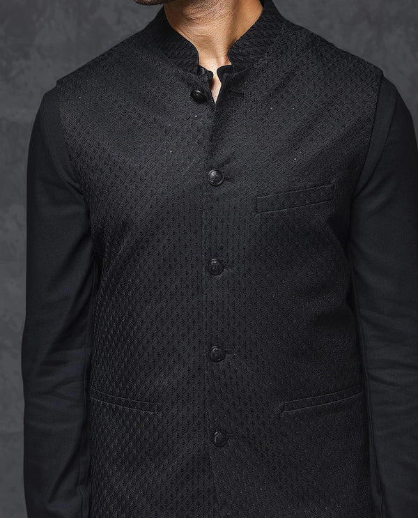 Rare Rabbit Men's Lasmos-Kpb Black Kurta-Suit