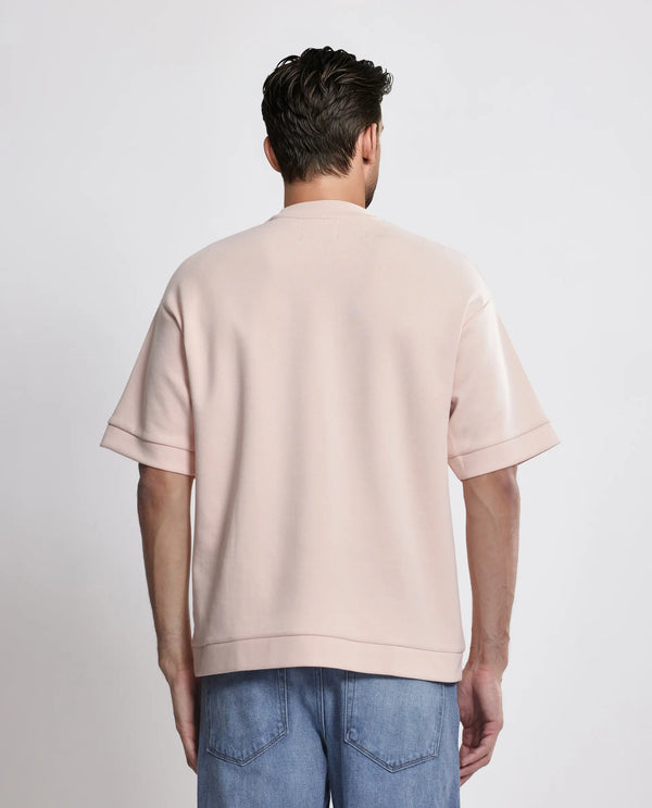 Rare Rabbit Men Lauch Pastel Orange Cotton Blend Fabric Short Sleeves Oversized Plain T-Shirt