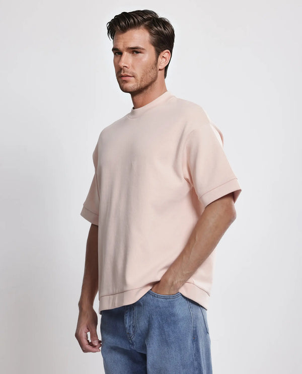 Rare Rabbit Men Lauch Pastel Orange Cotton Blend Fabric Short Sleeves Oversized Plain T-Shirt