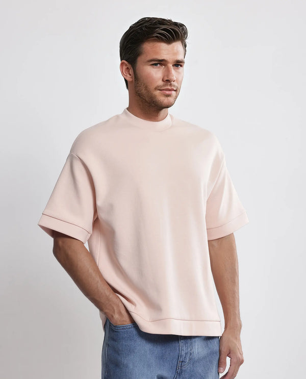 Rare Rabbit Men Lauch Pastel Orange Cotton Blend Fabric Short Sleeves Oversized Plain T-Shirt