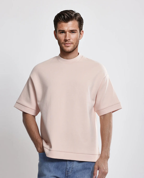 Rare Rabbit Men Lauch Pastel Orange Cotton Blend Fabric Short Sleeves Oversized Plain T-Shirt