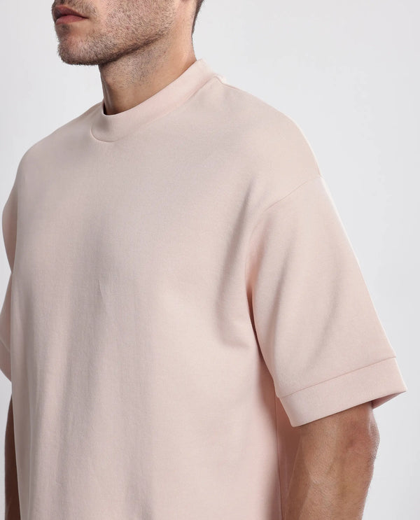 Rare Rabbit Men Lauch Pastel Orange Cotton Blend Fabric Short Sleeves Oversized Plain T-Shirt