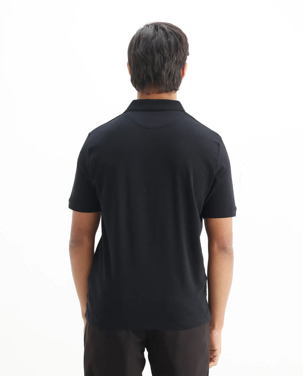 Rare Rabbit Men Laur Black Cotton Fabric Short Sleeve Printed Collar HD Print Branded Plain Polo