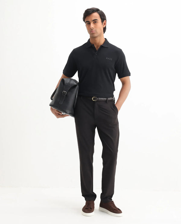 Rare Rabbit Men Laur Black Cotton Fabric Short Sleeve Printed Collar HD Print Branded Plain Polo